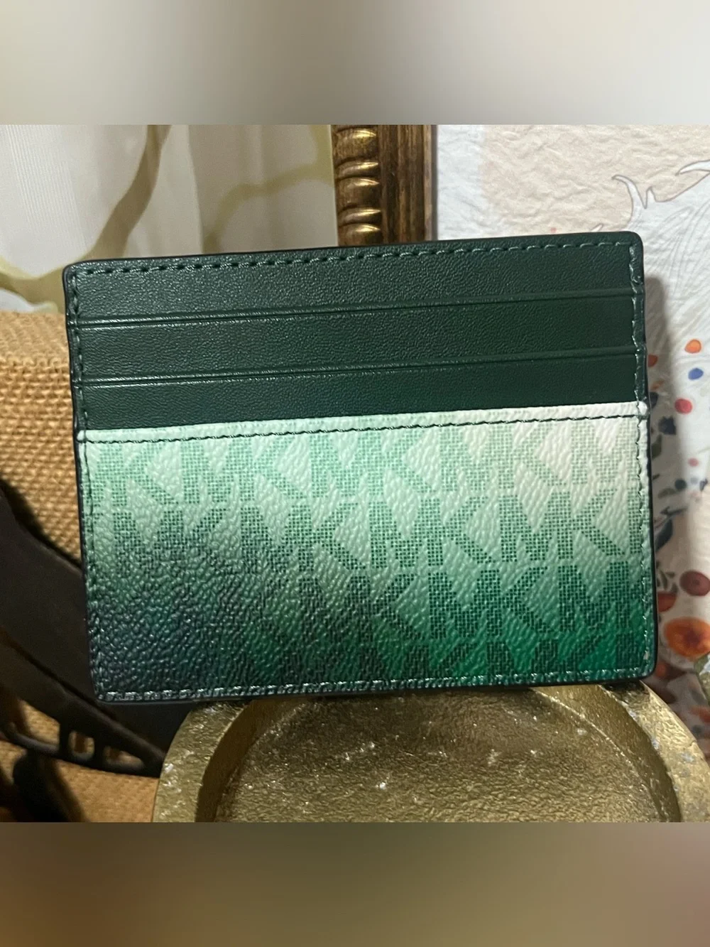 Michael Kors Dark Green to Mint Gradient Card Holder
